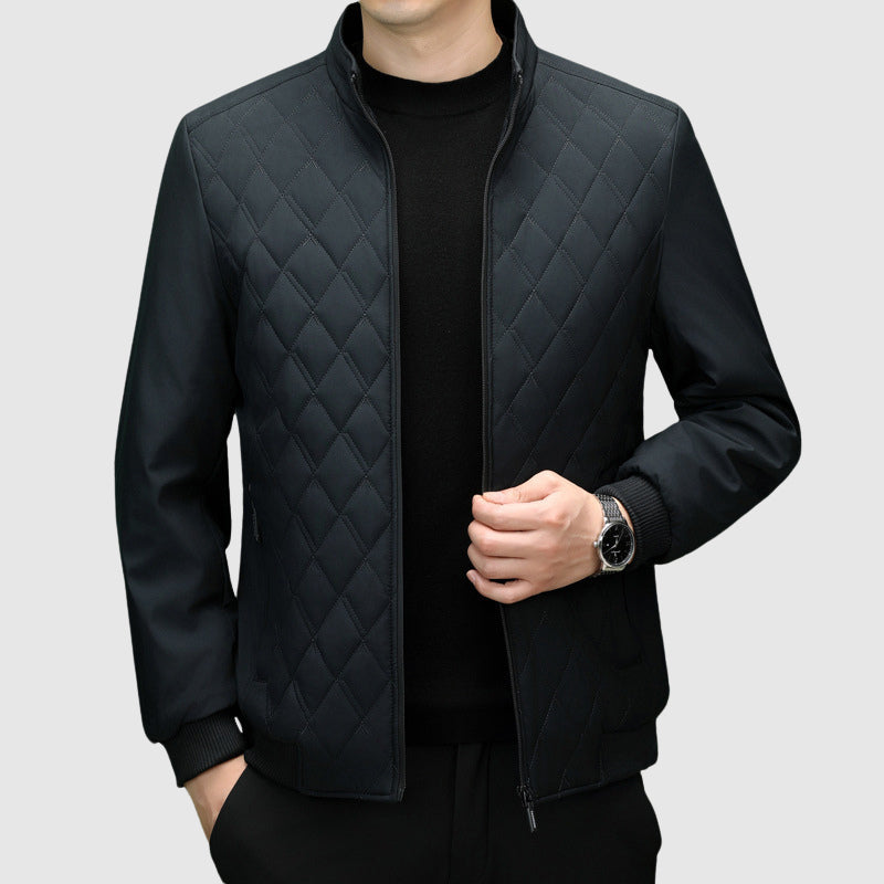 Men's Full-Zip Jacket With Quilted Chest Stand Collar