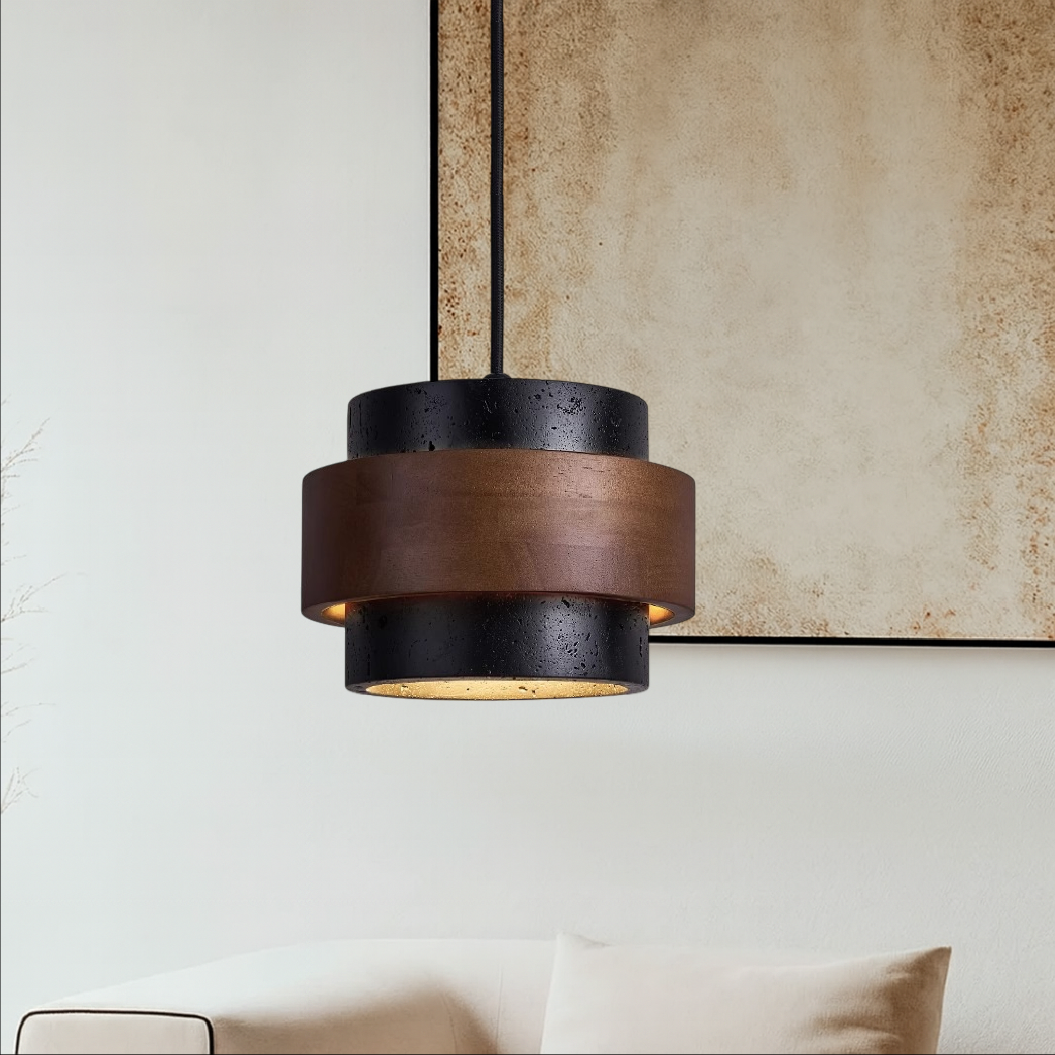 Black Travertine Pendant Light Fixture