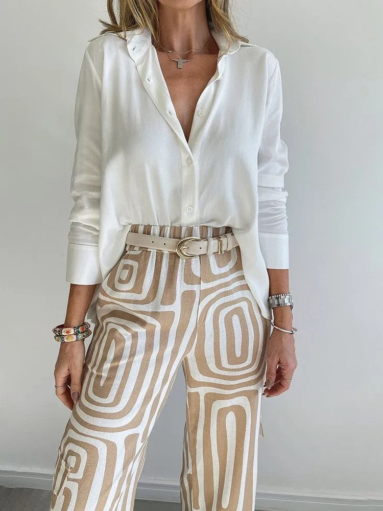 Geometric Print Shirt and Trouser Set for Effortless Style