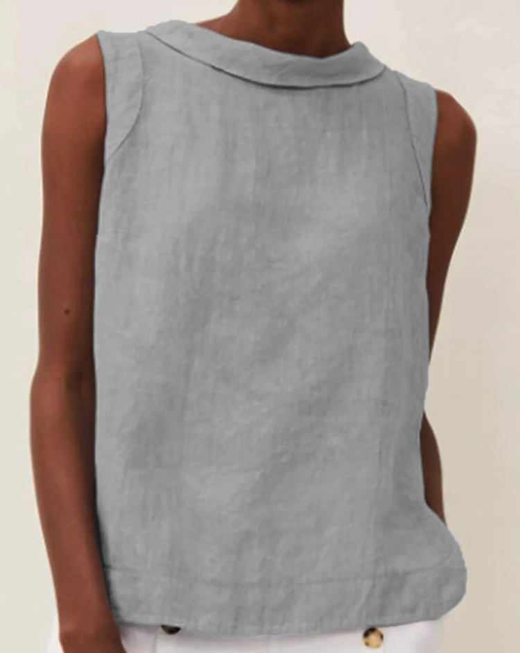 Lightweight Linen Short Sleeve Blouse with Round Neck for Summer
