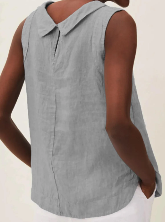 Lightweight Linen Short Sleeve Blouse with Round Neck for Summer