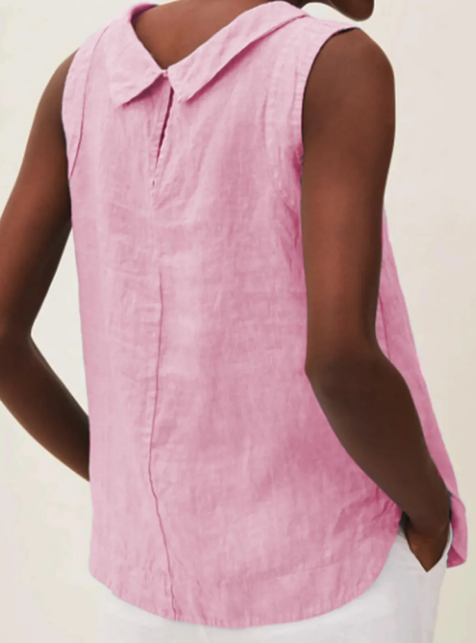 Lightweight Linen Short Sleeve Blouse with Round Neck for Summer
