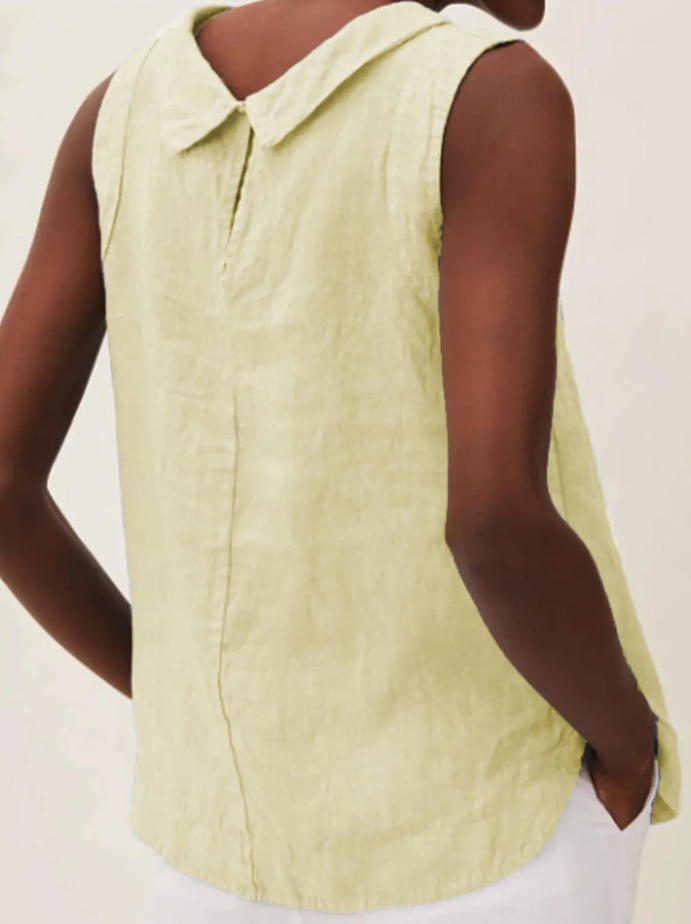 Lightweight Linen Short Sleeve Blouse with Round Neck for Summer