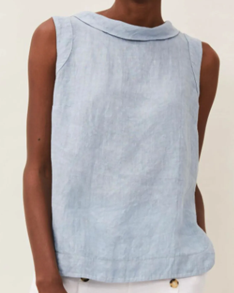 Lightweight Linen Short Sleeve Blouse with Round Neck for Summer