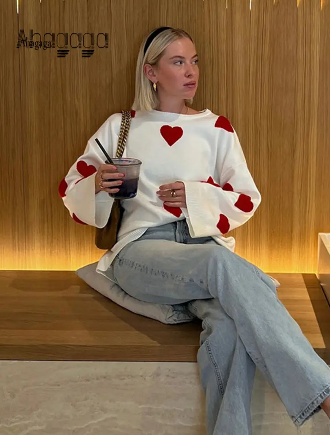 Embroidered Heart Knitted Sweater for Cozy Style