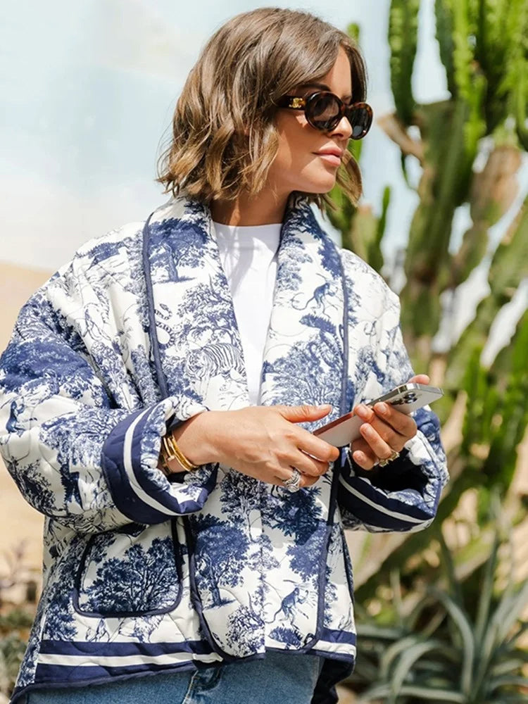 Women's Padded Jacket with Stylish Print Design