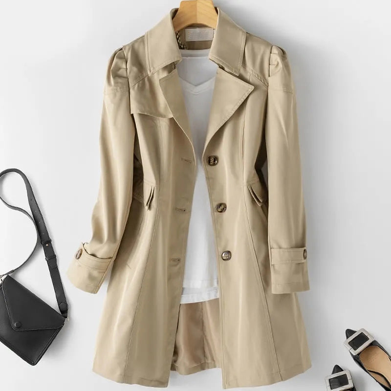 Gabardine Midi Coat with Breeze Design