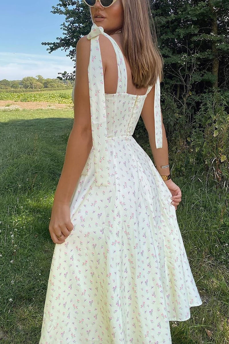 Chic Midi Dress with Adjustable Straps and Side Slit
