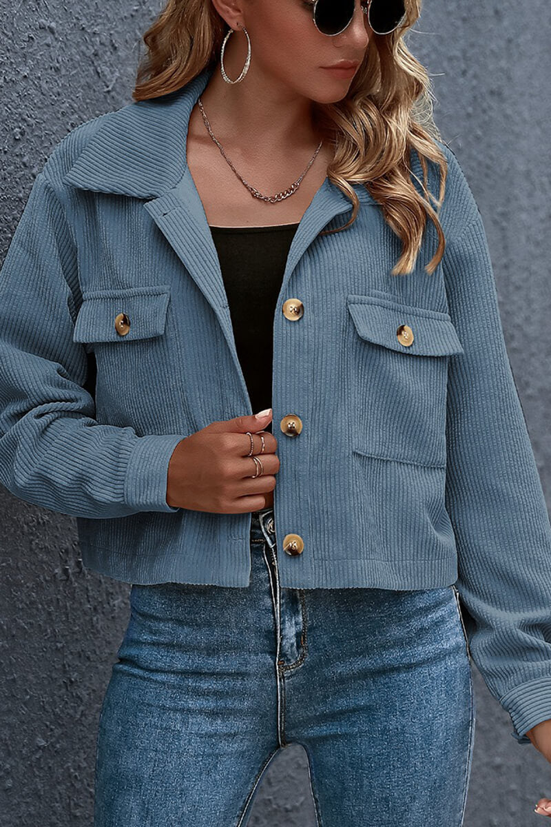 Lapel Collar Bomber Jacket with Pockets