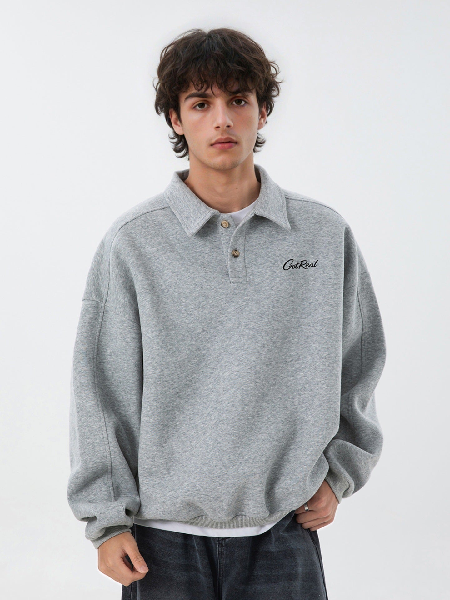 Men’s Get Real Oversized Embroidered Polo Sweatshirt