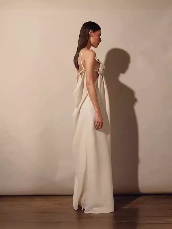 V-Neck Celeste Maxi Dress with Floral Slit