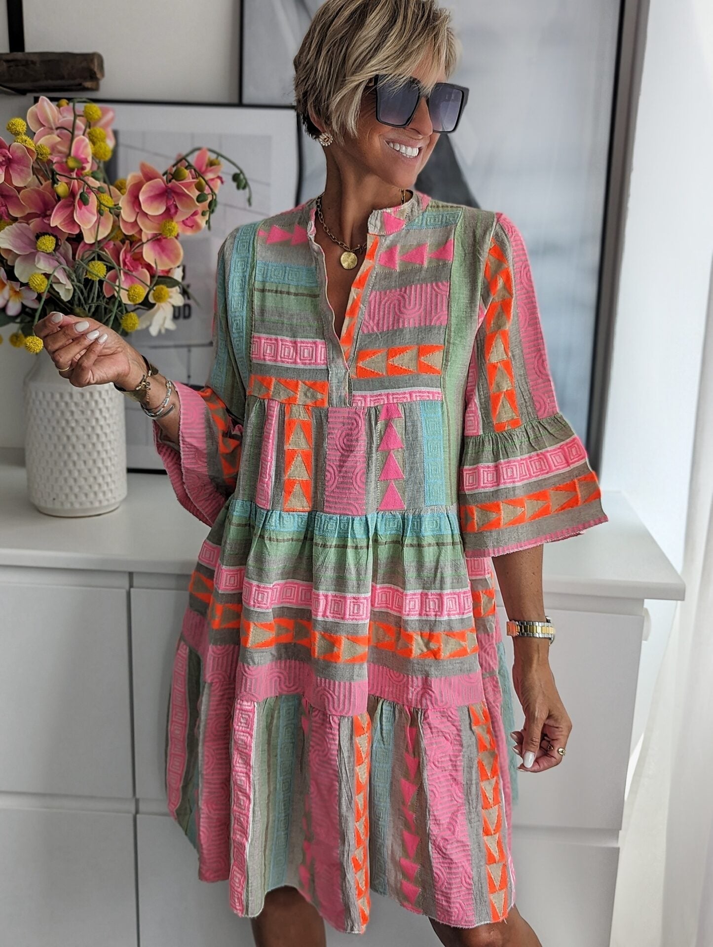 Lucia Ethnic Print Bohemian Dress for Effortless Style