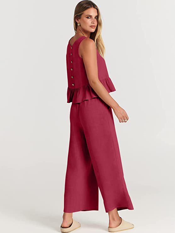 Sleeveless Blouse and Wide-Leg Trousers Set for Effortless Style