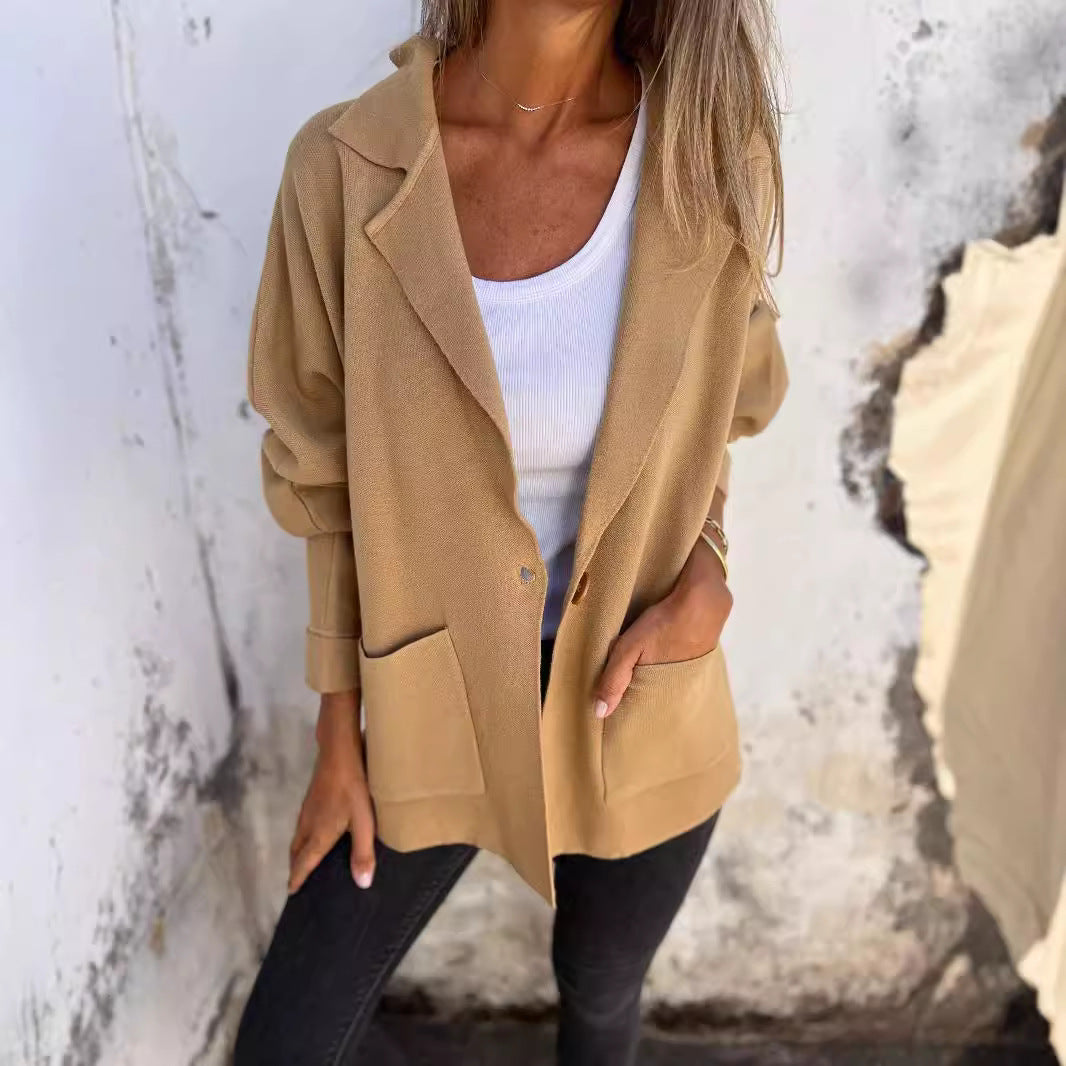 Buttoned Knit Blazer for Women - Stylish and Comfortable Layering Piece