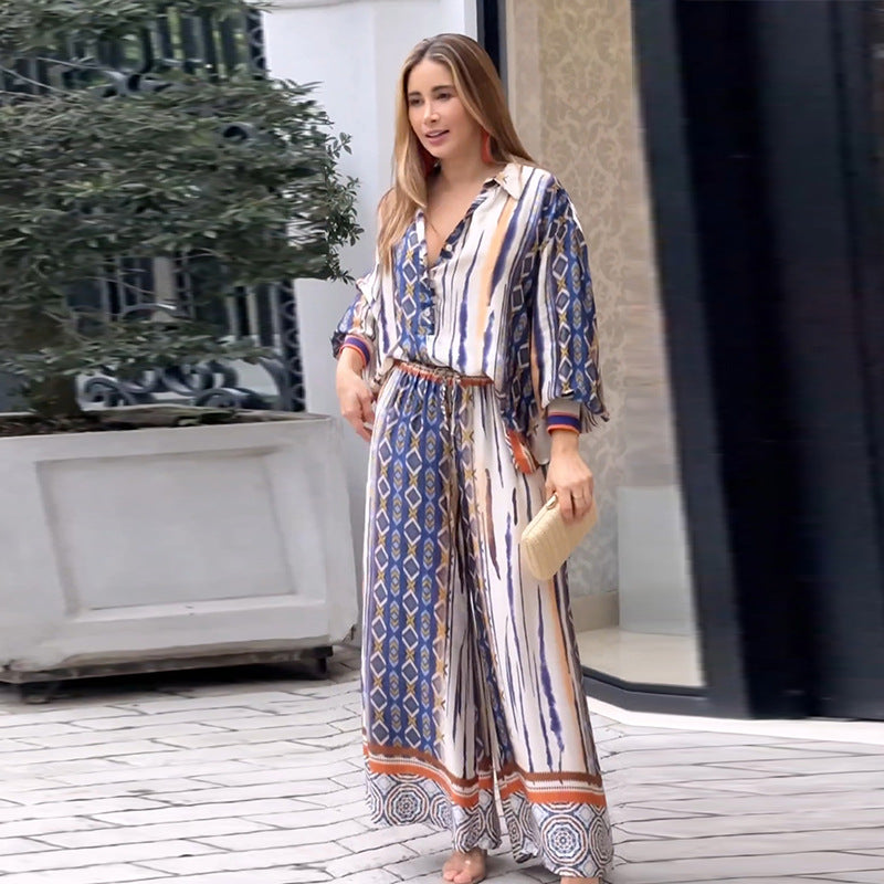 Bohemian Blouse and Trousers Set for Effortless Style
