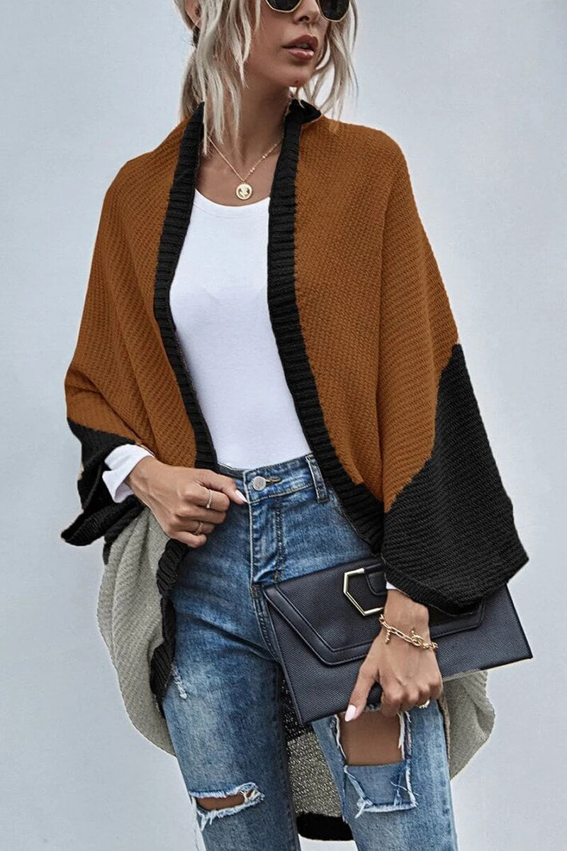 Color Block Bohemian Cardigan with Wide Sleeves