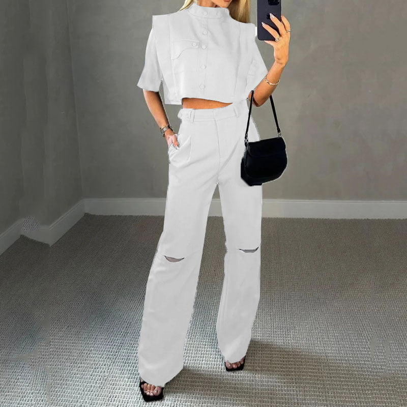 Crop Top and High-Waisted Trousers Set