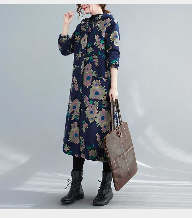 Vintage Style Hooded Long Cotton Winter Coat