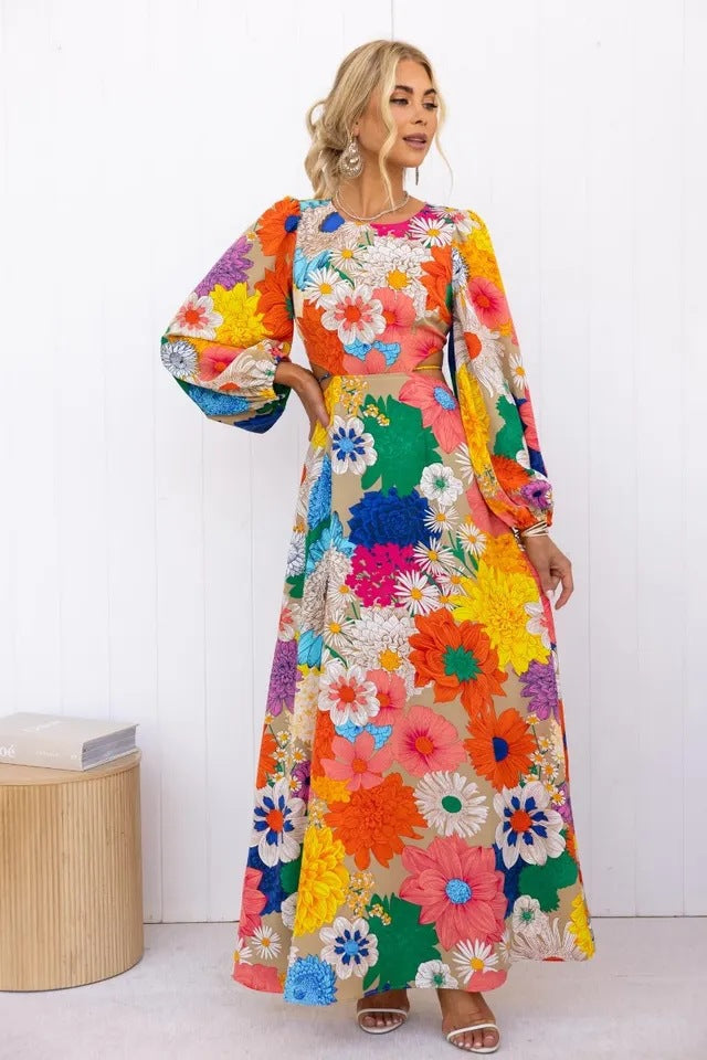 Floral Maxi Dress with Puff Sleeves