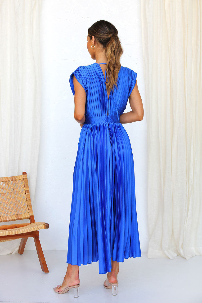 Deep V-Neck Long Dress with Back Bow Detail