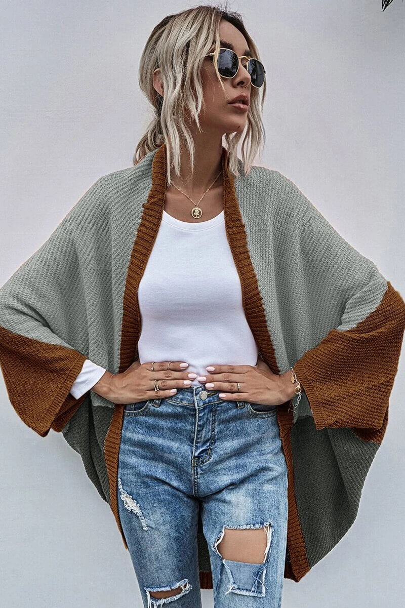 Color Block Bohemian Cardigan with Wide Sleeves