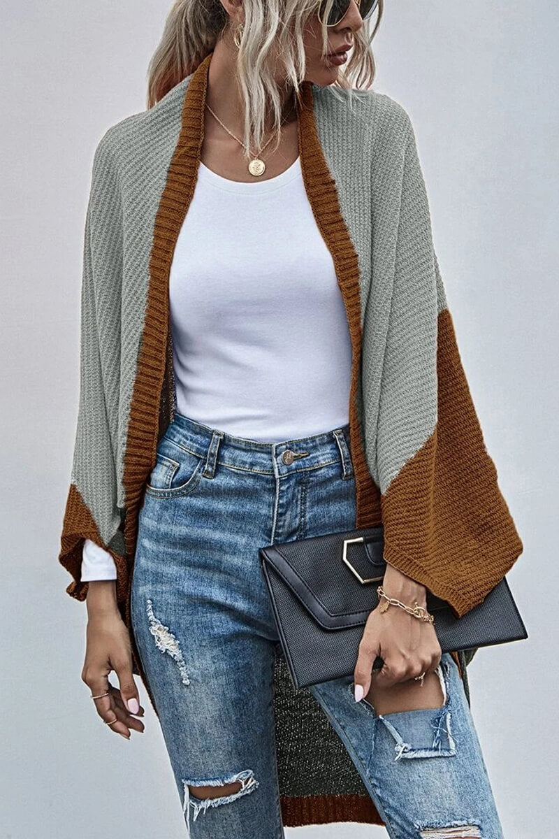 Color Block Bohemian Cardigan with Wide Sleeves