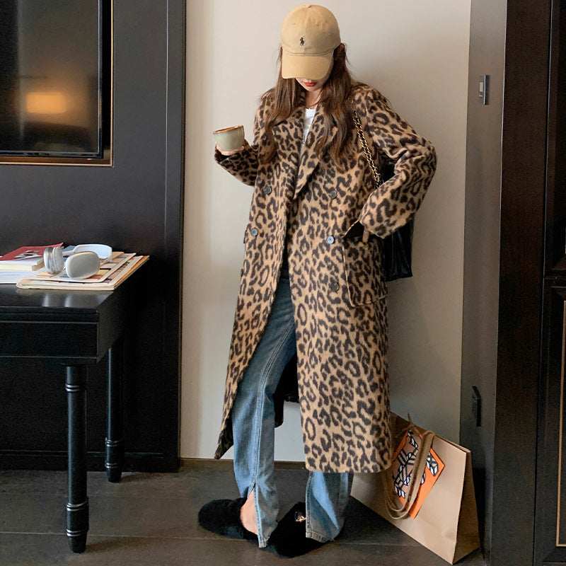 Cozy Leopard Print Long Coat for Stylish Warmth