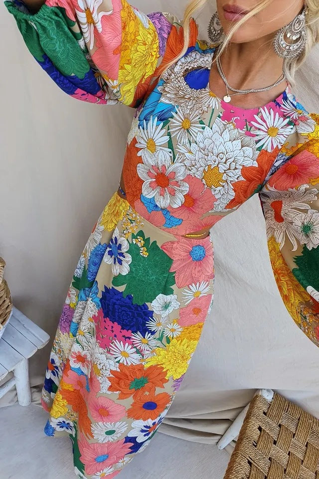 Floral Maxi Dress with Puff Sleeves