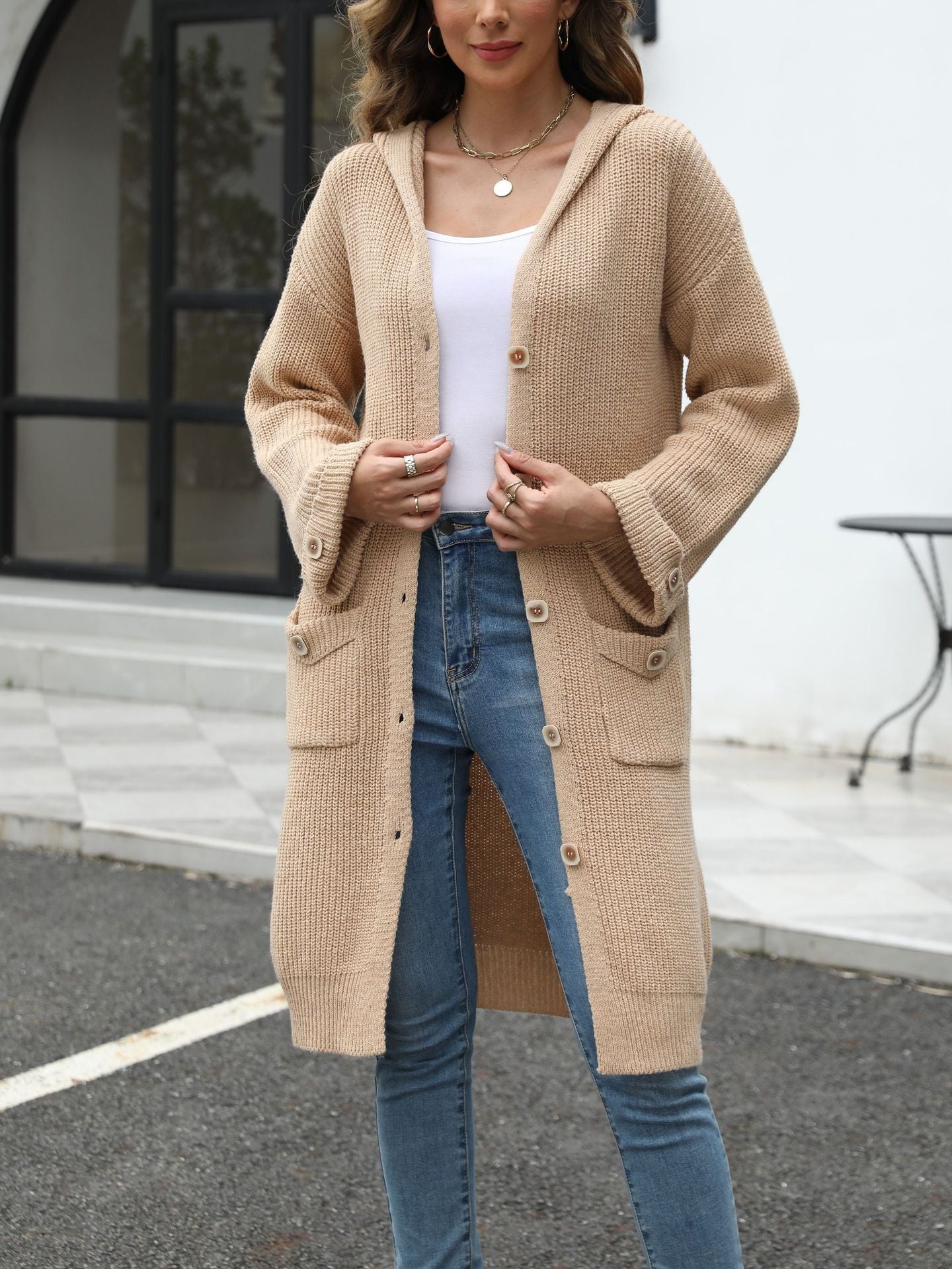 Hooded Long Knitted Cardigan for Cozy Comfort