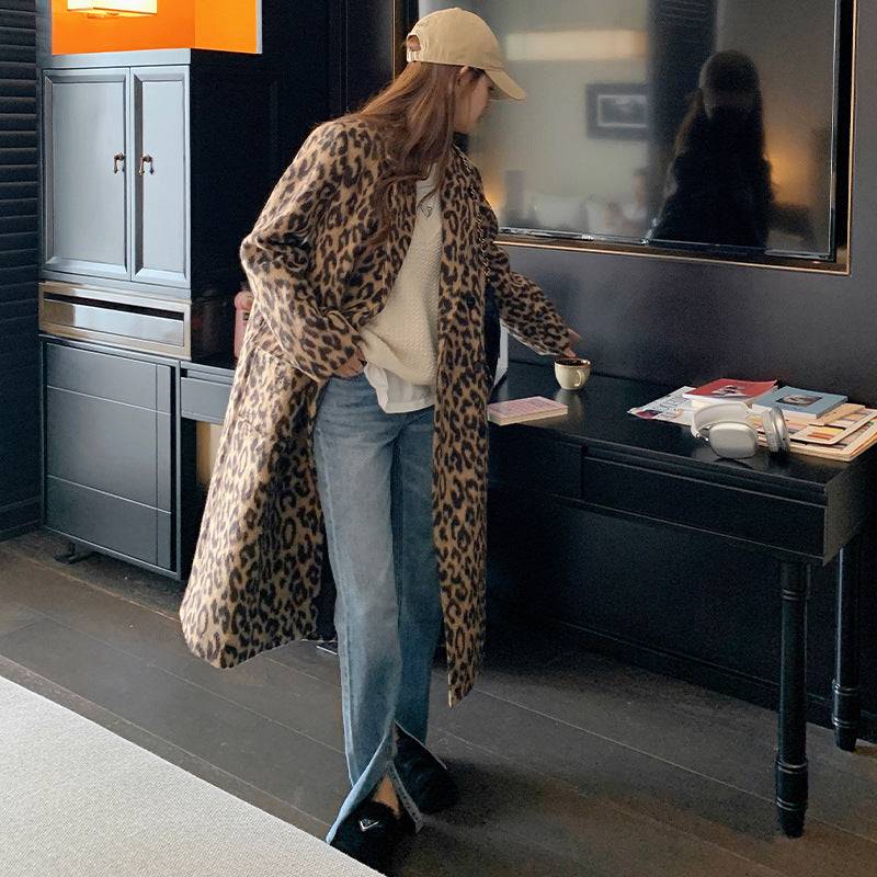 Cozy Leopard Print Long Coat for Stylish Warmth
