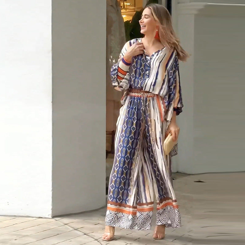 Bohemian Blouse and Trousers Set for Effortless Style