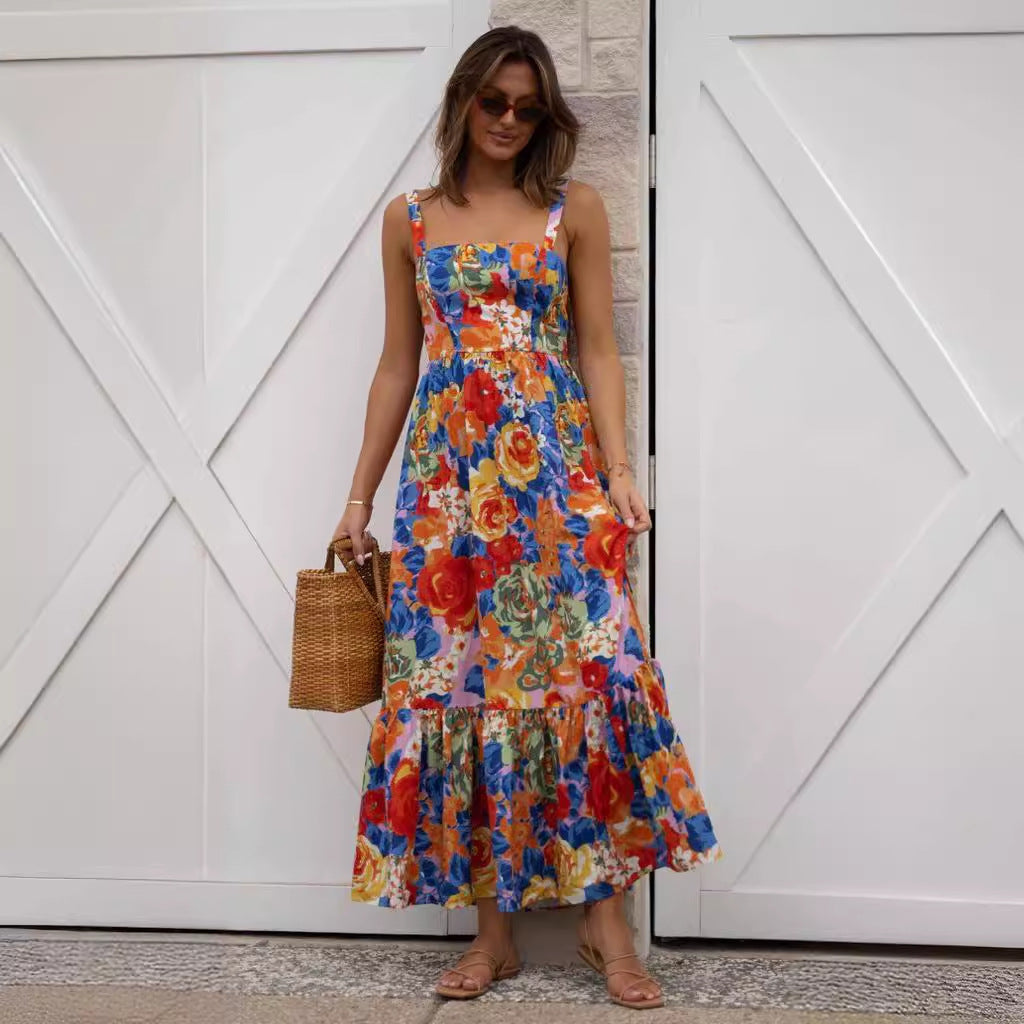 Floral Print Square Neck Maxi Dress for Effortless Style