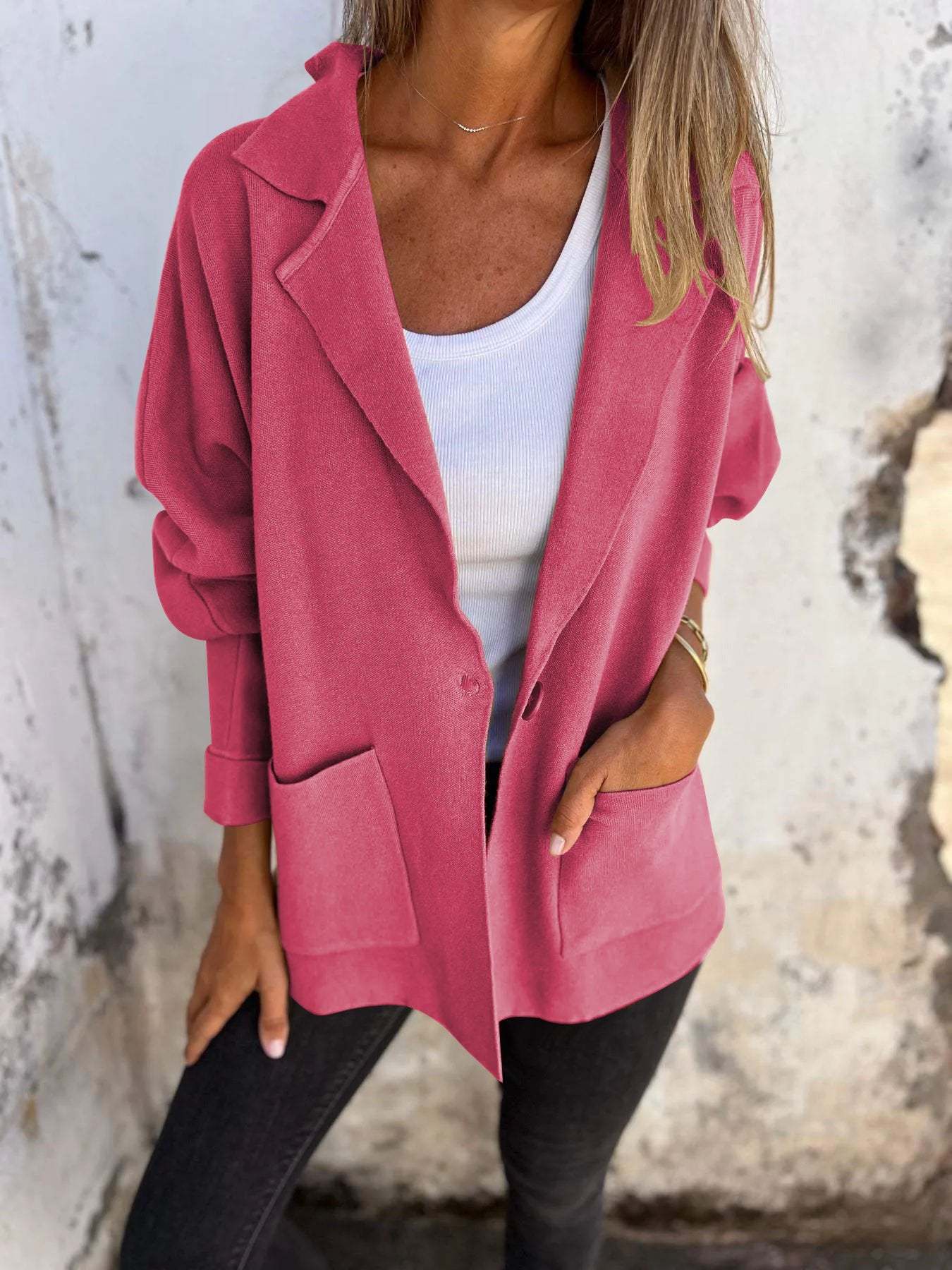 Buttoned Knit Blazer for Women - Stylish and Comfortable Layering Piece