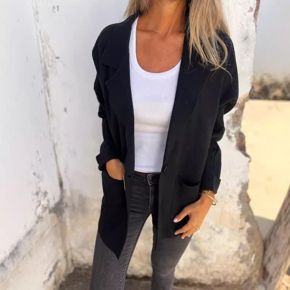 Buttoned Knit Blazer for Women - Stylish and Comfortable Layering Piece