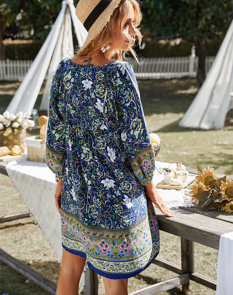 Bohemian Floral Print Dress with Flowy Design
