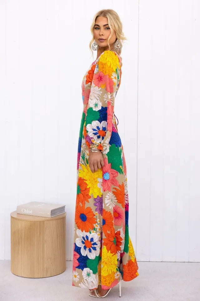 Floral Maxi Dress with Puff Sleeves