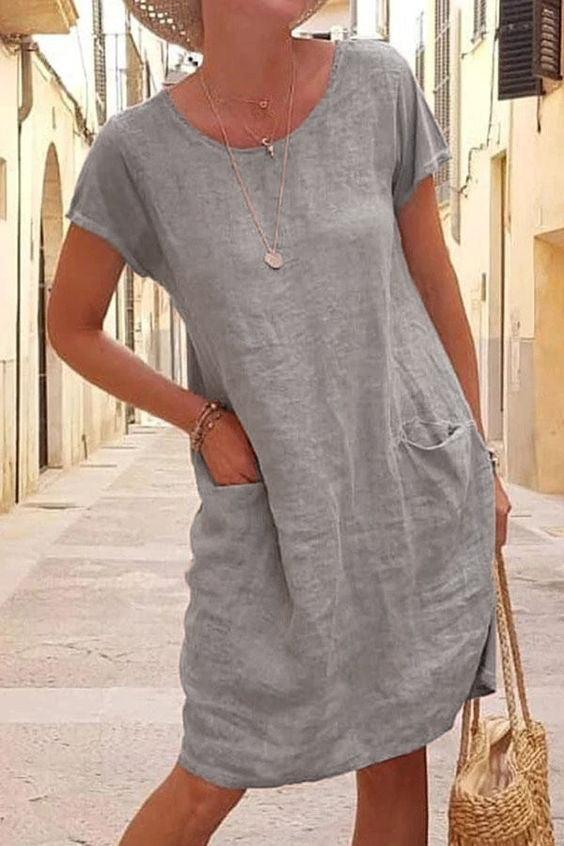 Linen Casual Dress with Pockets for Effortless Style