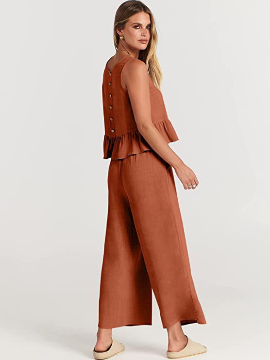Sleeveless Blouse and Wide-Leg Trousers Set for Effortless Style