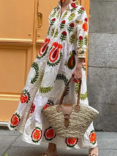 Bohemian Style Elena Dress with Flowing Design and Vibrant Patterns