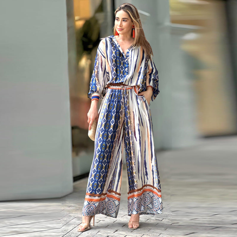 Bohemian Blouse and Trousers Set for Effortless Style