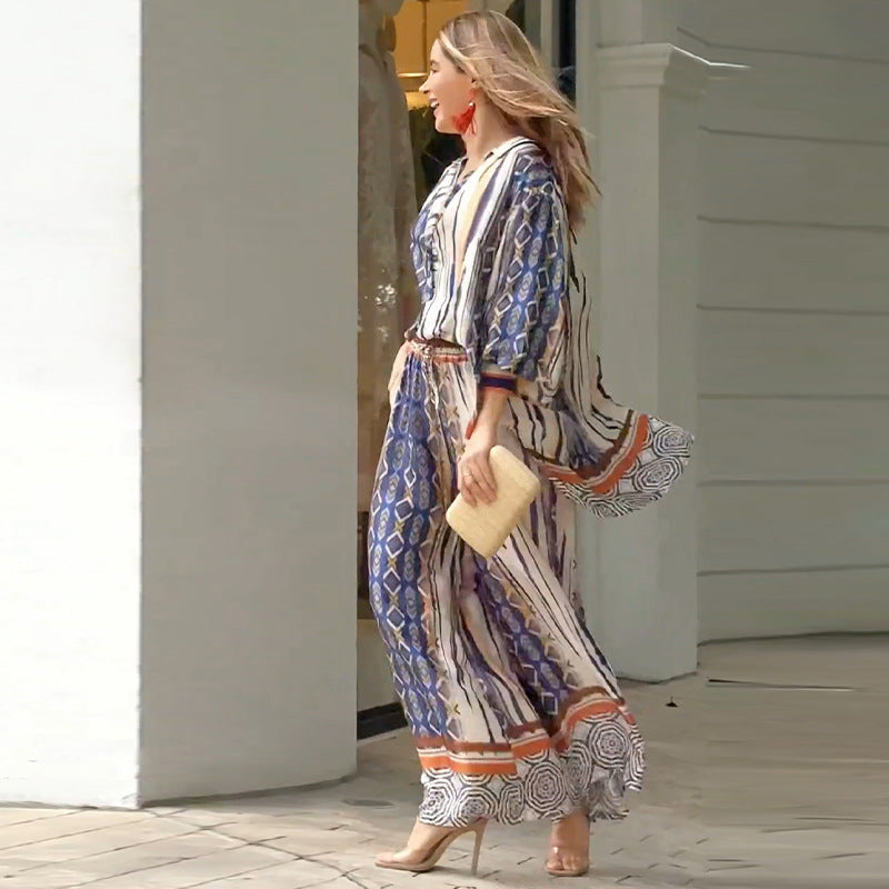 Bohemian Blouse and Trousers Set for Effortless Style