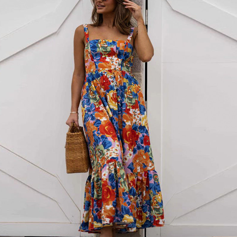 Floral Print Square Neck Maxi Dress for Effortless Style
