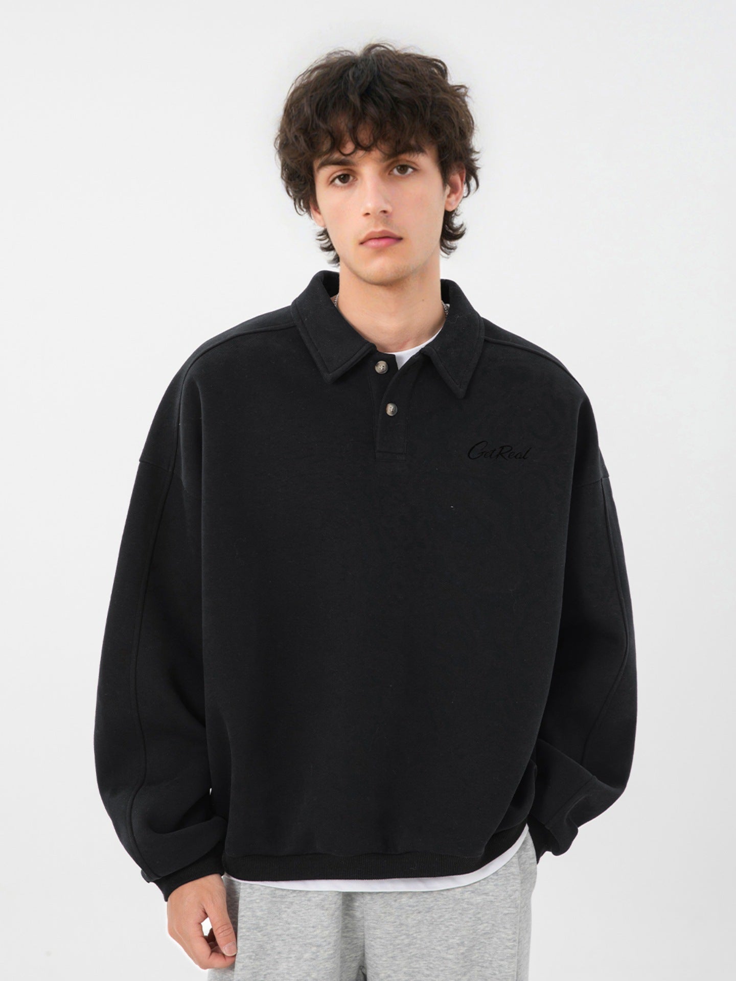 Men’s Get Real Oversized Embroidered Polo Sweatshirt