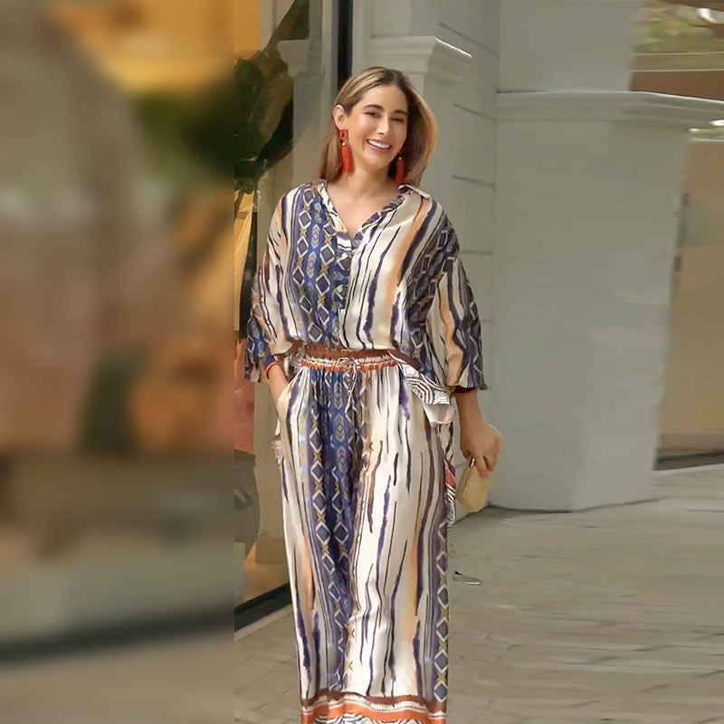 Bohemian Blouse and Trousers Set for Effortless Style