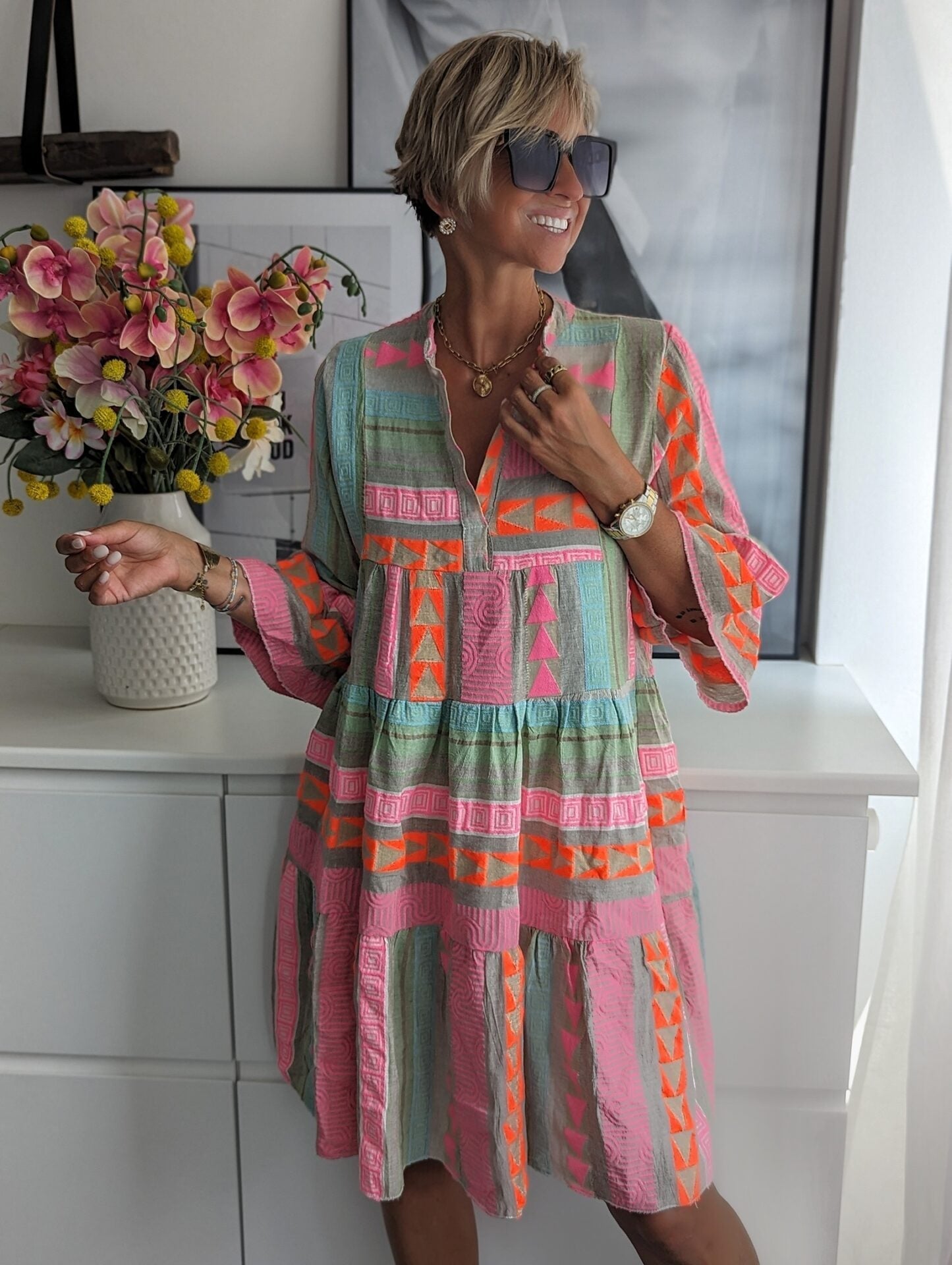 Lucia Ethnic Print Bohemian Dress for Effortless Style