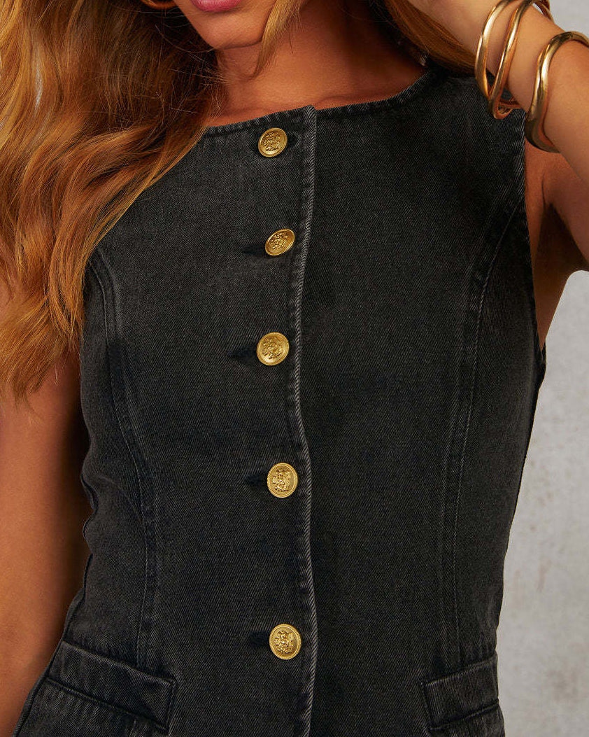 Women’s Sleeveless Denim Vest & Wide-Leg Pants Set