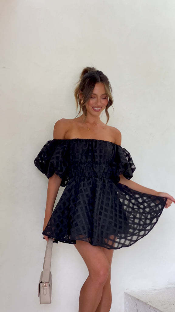 Puff Sleeve Mini Dress with Check Pattern