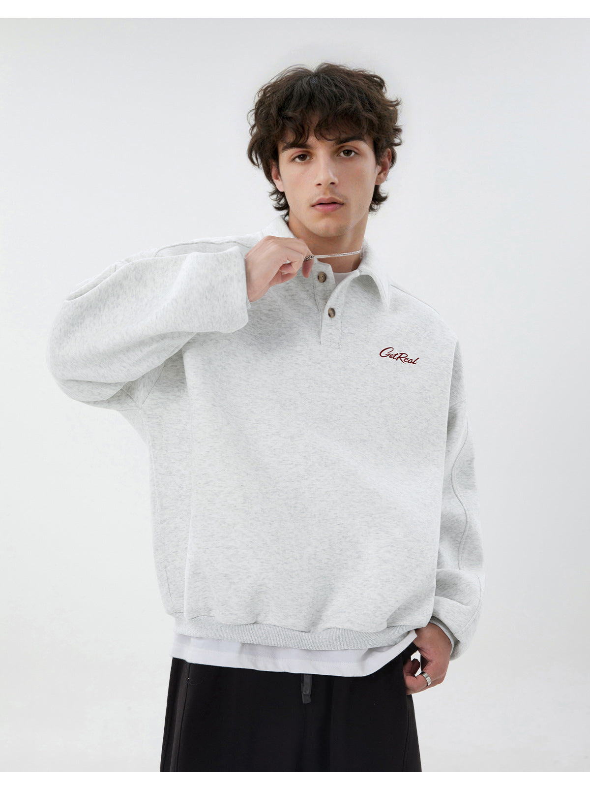 Men’s Get Real Oversized Embroidered Polo Sweatshirt