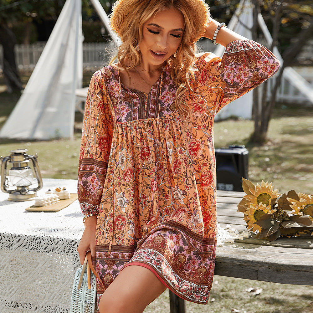 Bohemian Floral Print Dress with Flowy Design