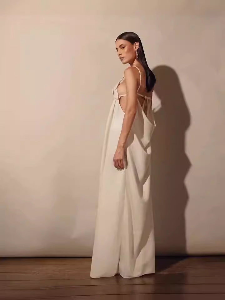 V-Neck Celeste Maxi Dress with Floral Slit